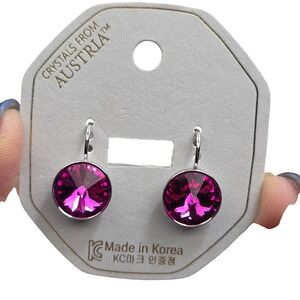 NWT FuchsiaPink Swarovski Elements 13mm Leverback Earrings PlatinumPlated7 Shiny